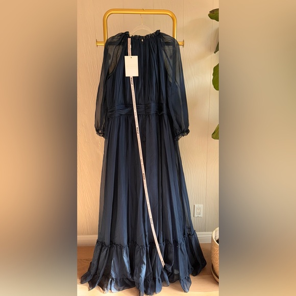 New MAC DUGGAL Navy High Neck Puff Sleeve Tiered A Line Gown 24W #68426 - Picture 4 of 9